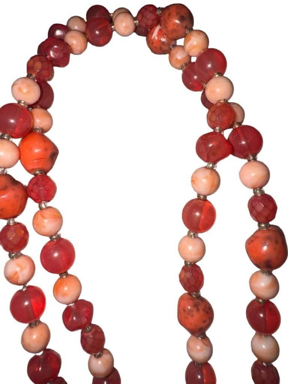 Vintage Carnelian Agate Beaded Long Necklace Orange Red